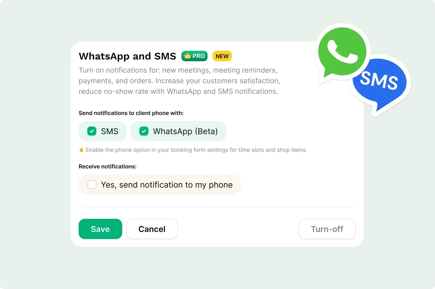 Emails, SMS, WhatsApp notifications